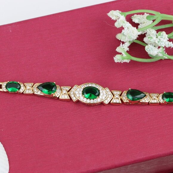 Rose Gold Bracelet with Green Stones, XPBL0678 - Picture 12 of 12